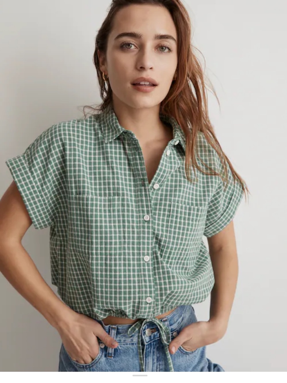 Madewell Button-Up Drawstring Shirt in Yarn-Dyed Plaid Size M. Style NJ585